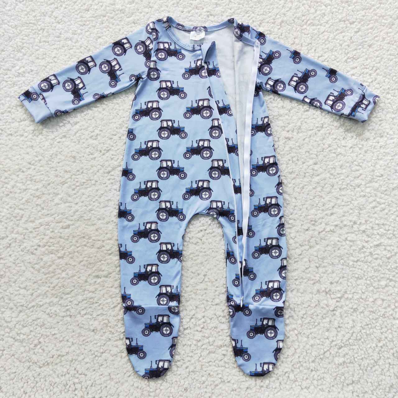 LR0537 RTS tractor western blue long sleeve summer boys romper 20230821