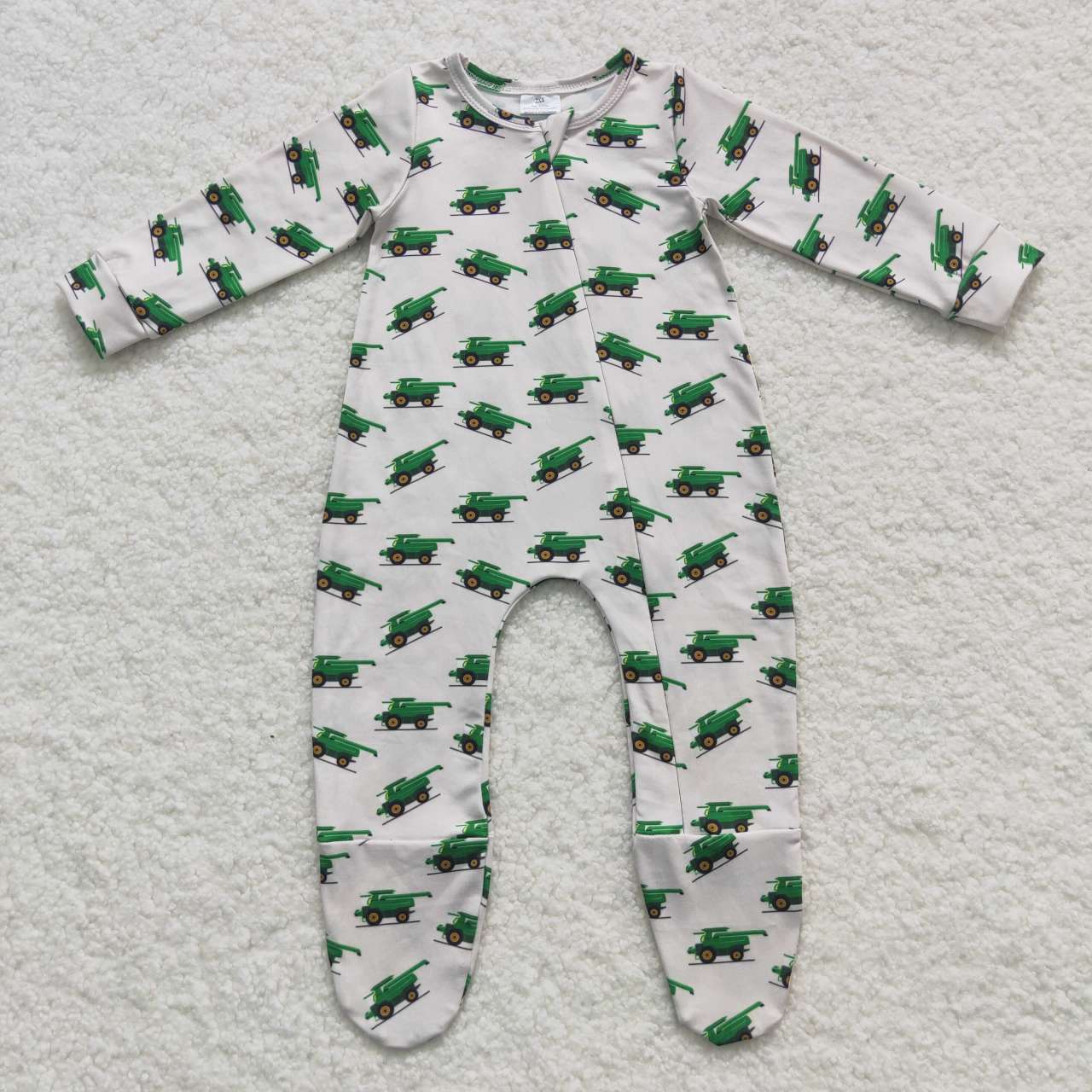 LR0538 RTS excavator tractor green western long sleeve summer boys romper 20230828