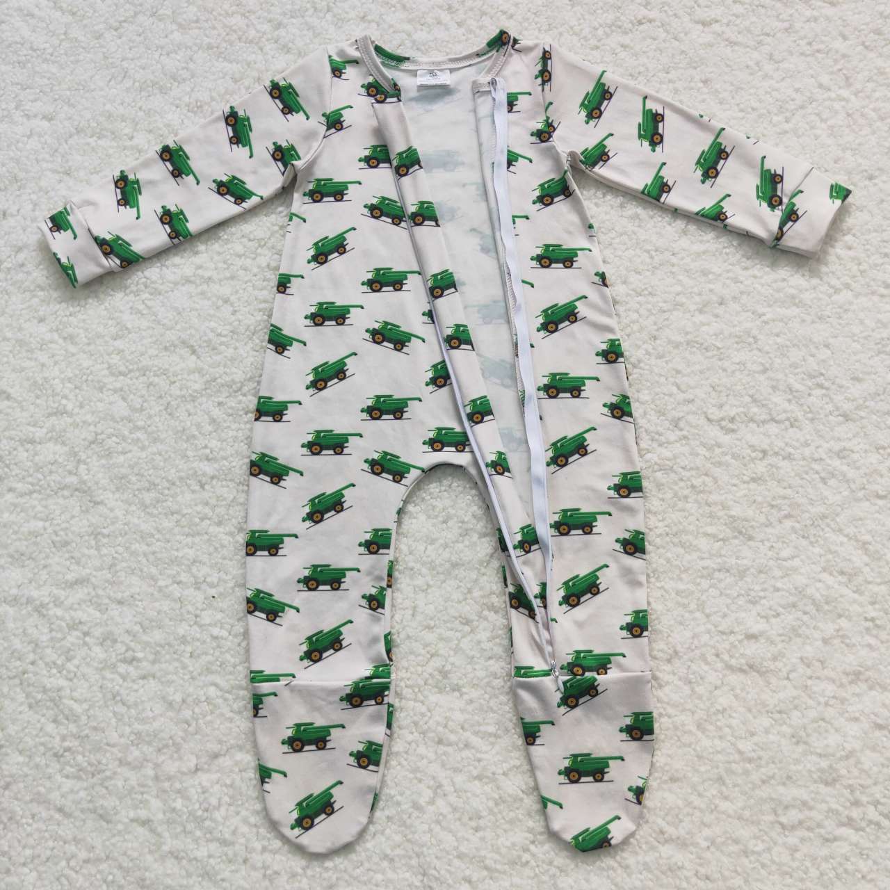 LR0538 RTS excavator tractor green western long sleeve summer boys romper 20230828
