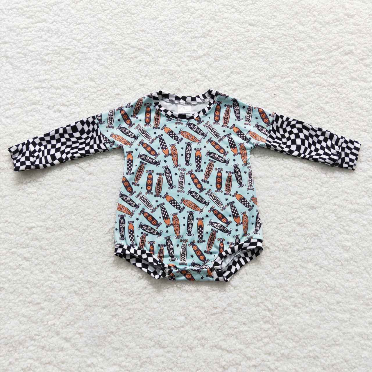 LR0543 RTS skateboarding smile long sleeve summer set boy girl romper 20230814 RTS