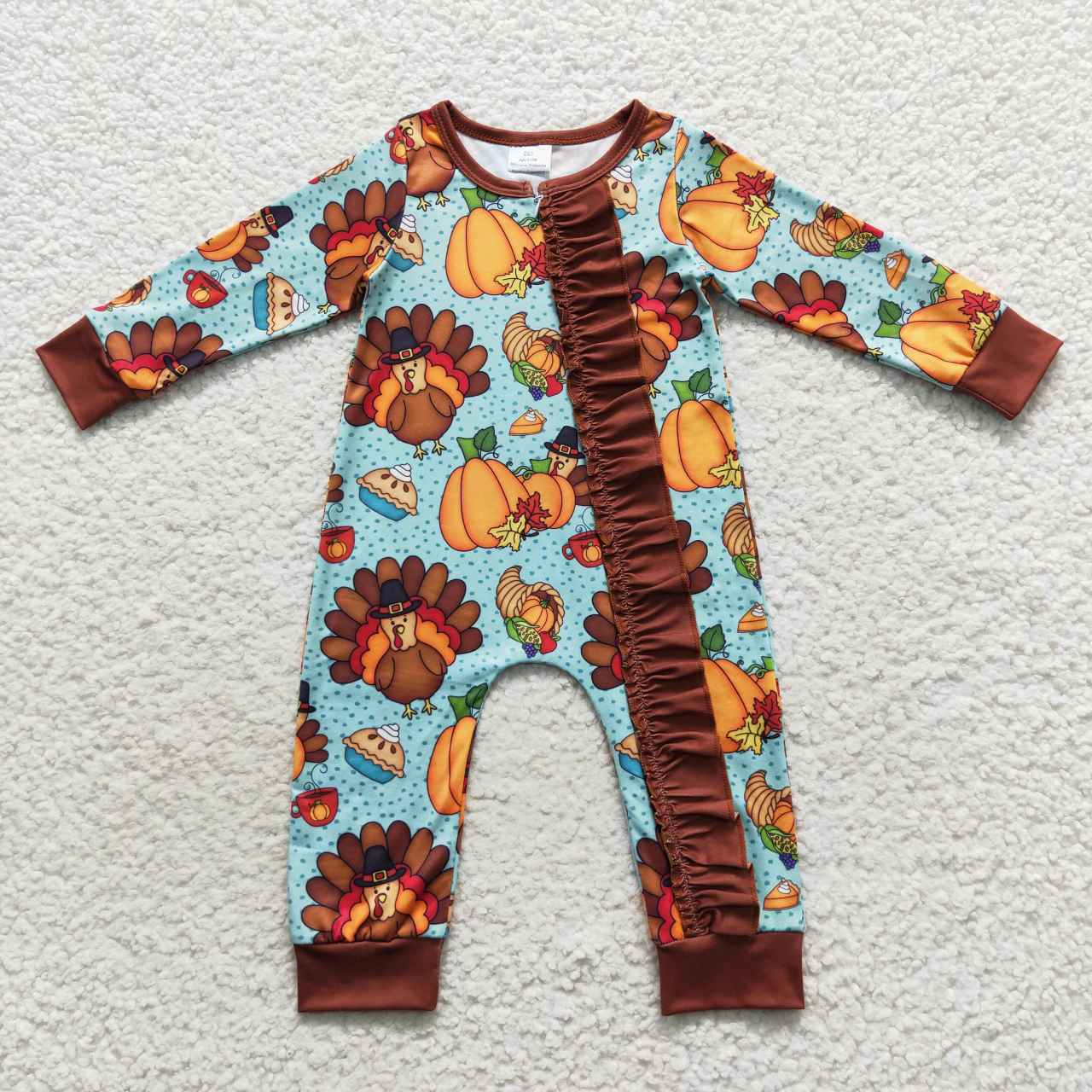 LR0580 long sleeve turkey thanksgiving girl romper 20230825 RTS