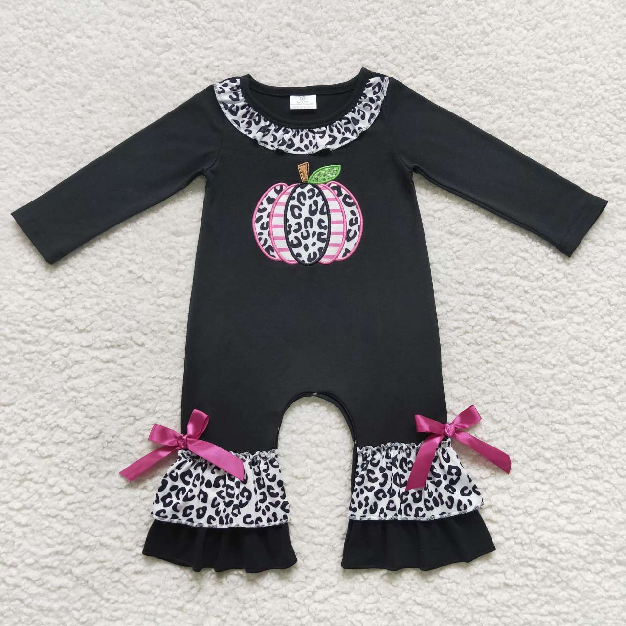 LR0618 Embroidery long sleeve Halloween pumpkin black girl romper 20230925 RTS