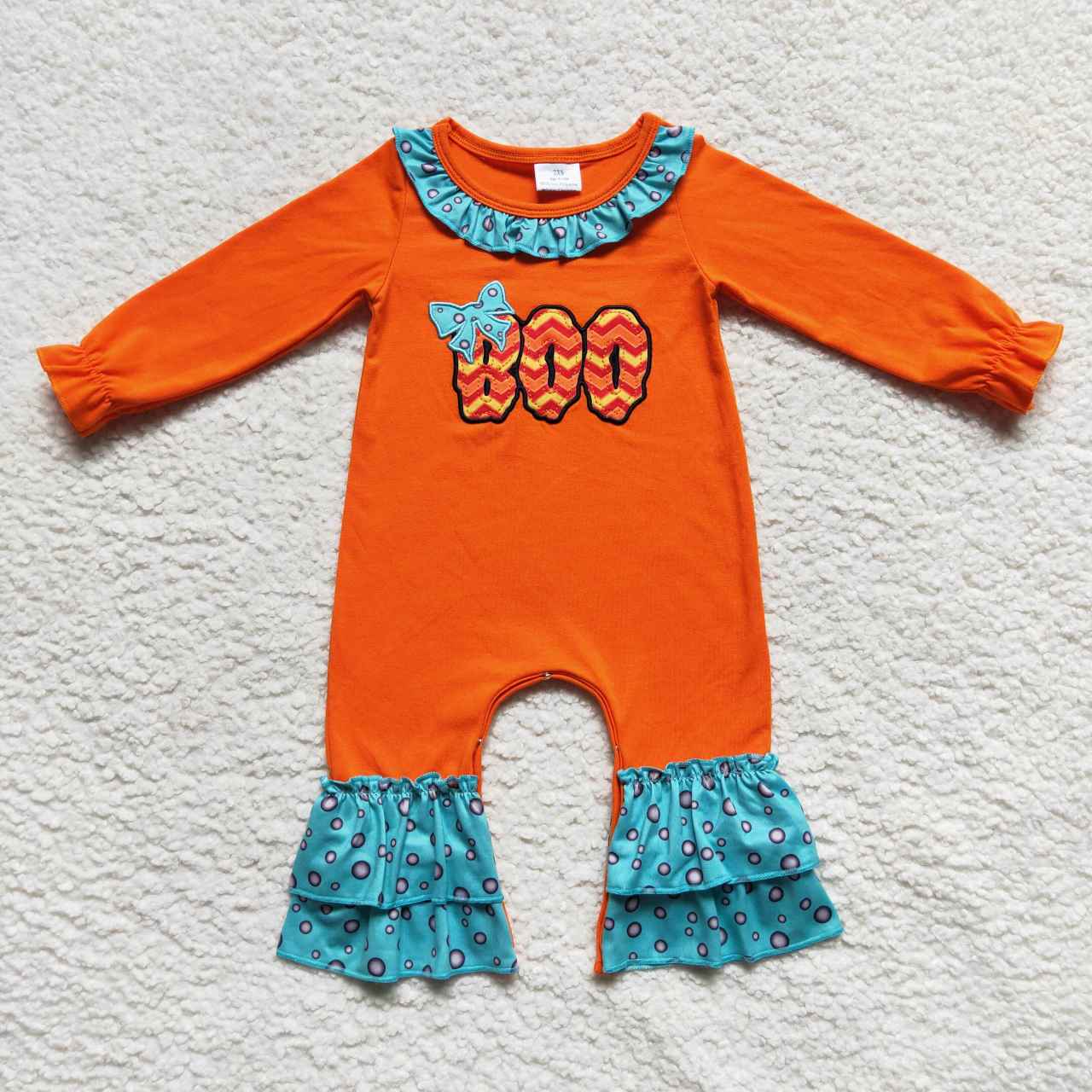 LR0619 yellow embroidery boo halloween long sleeve top girl romper 20230925 RTS