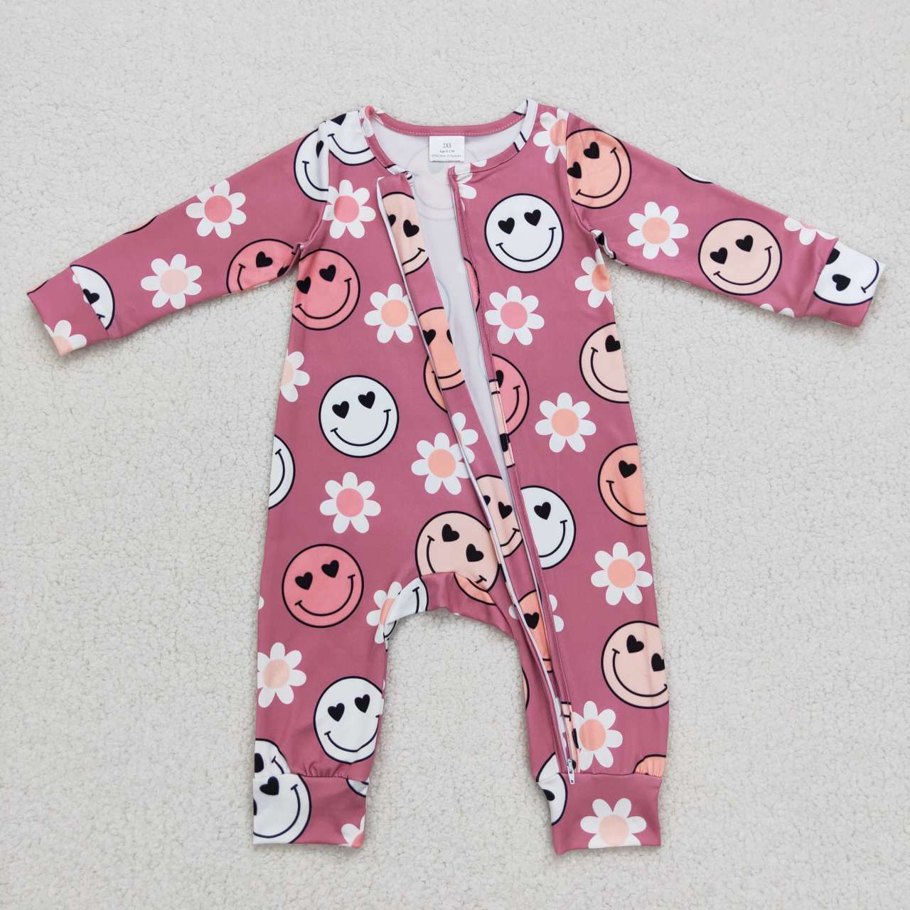 LR0649 RTS smile flower long sleeve green girl romper 20231009