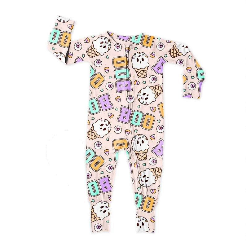 LR0650 preorder Halloween boo purple long sleeve green girl romper 20230814