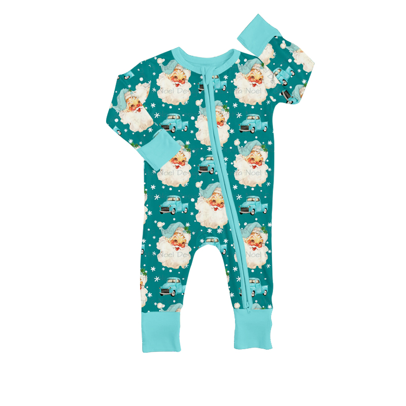 LR0652 preorder Christmas santa long sleeve green girl  romper 20230814