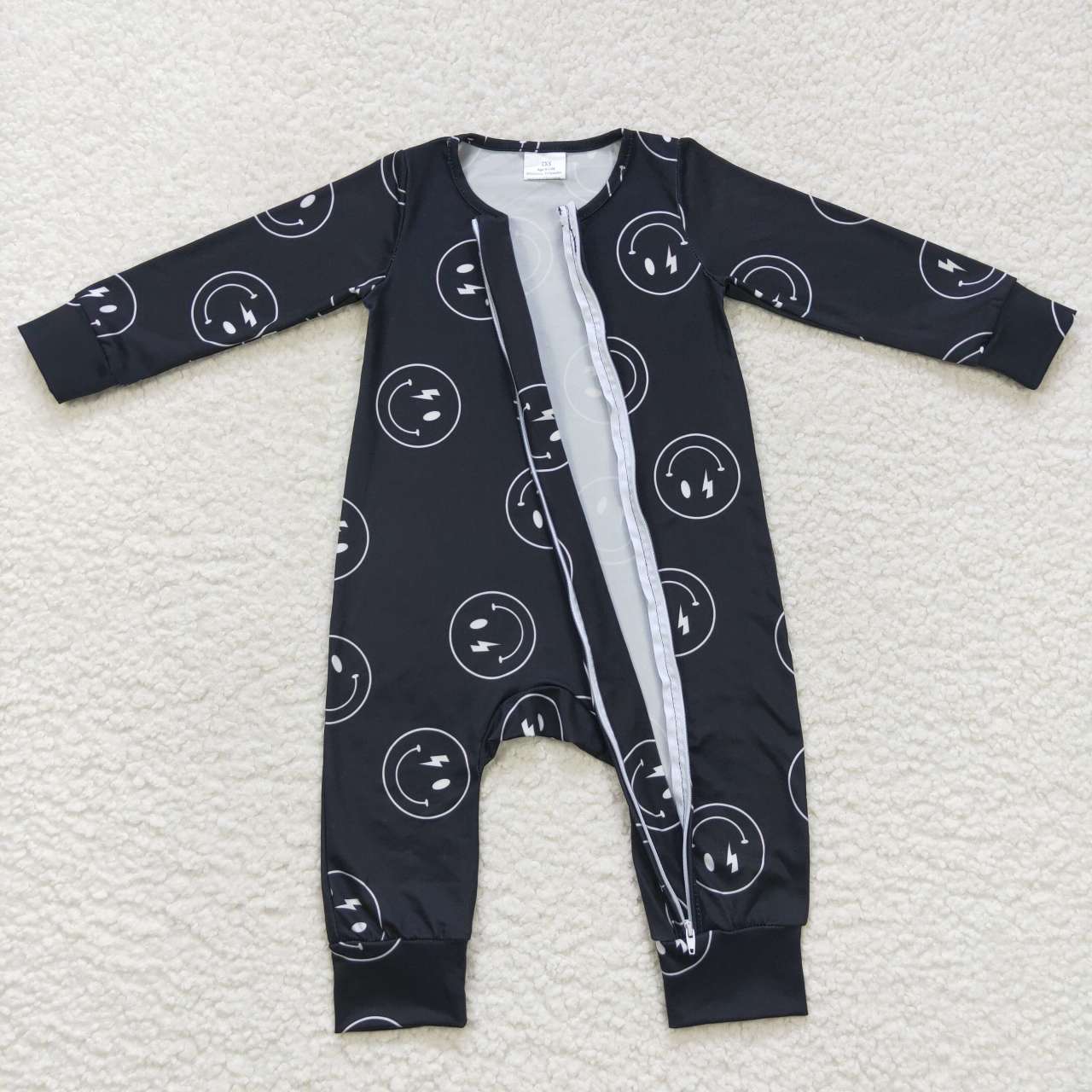 LR0654 RTS smile black western long sleeve green zip boy romper 20231004