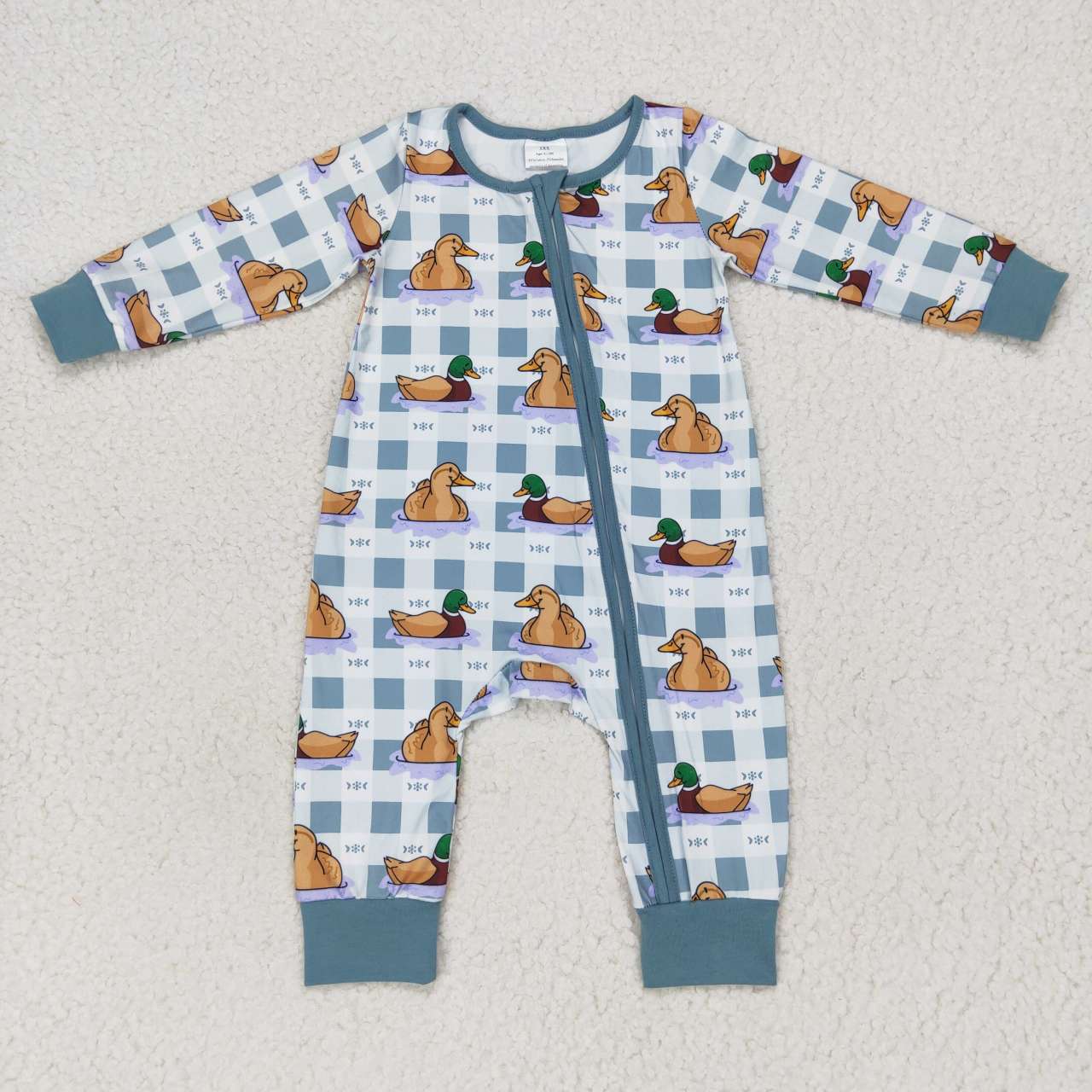 LR0657 RTS checkerboard western long sleeve duck zip boy romper 20231009