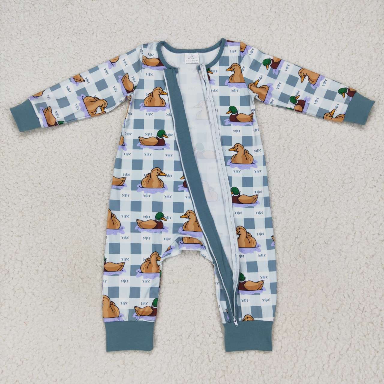 LR0657 RTS checkerboard western long sleeve duck zip boy romper 20231009