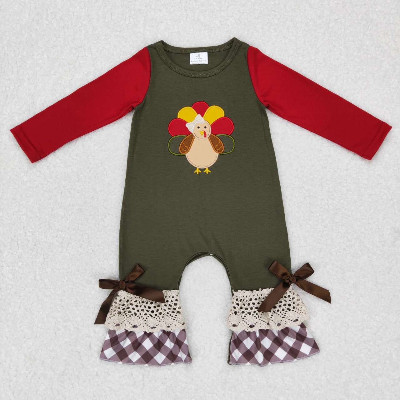 LR0666 turkey embroidery thanksgiving long sleeve girl romper 20231012 RTS