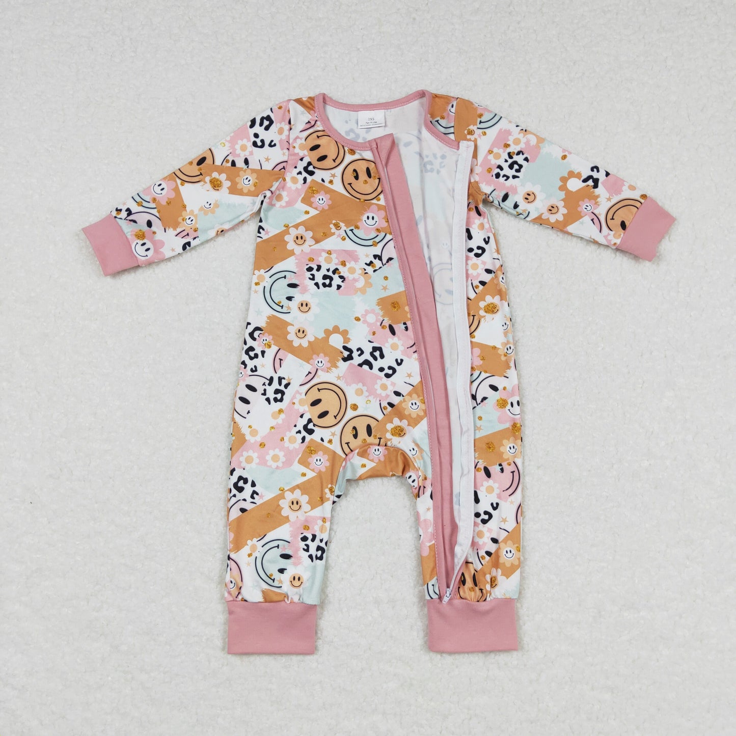 LR0684 RTS western smile zip up long sleeve kids girl romper 20231024