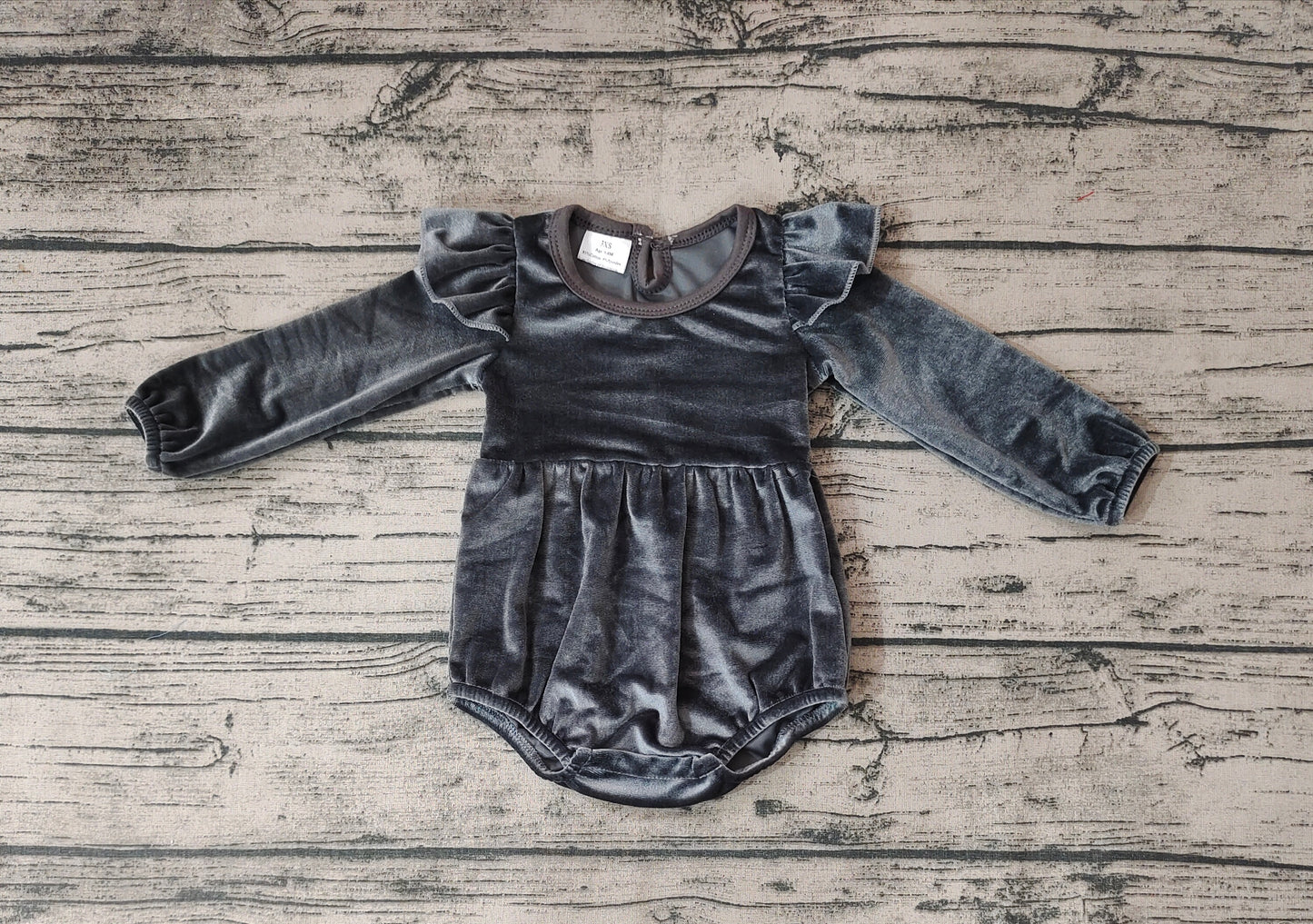 LR0685 RTS velvet grey long sleeve kids girl romper 20231024