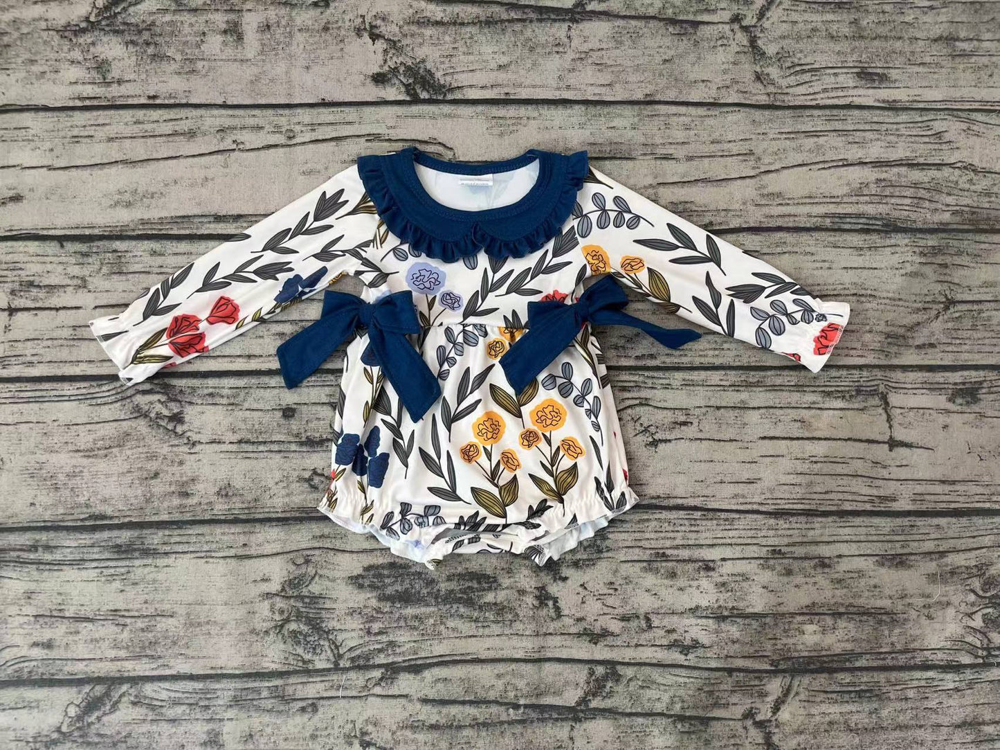 LR0697 flowers bow long sleeve girl romper 20231007 RTS