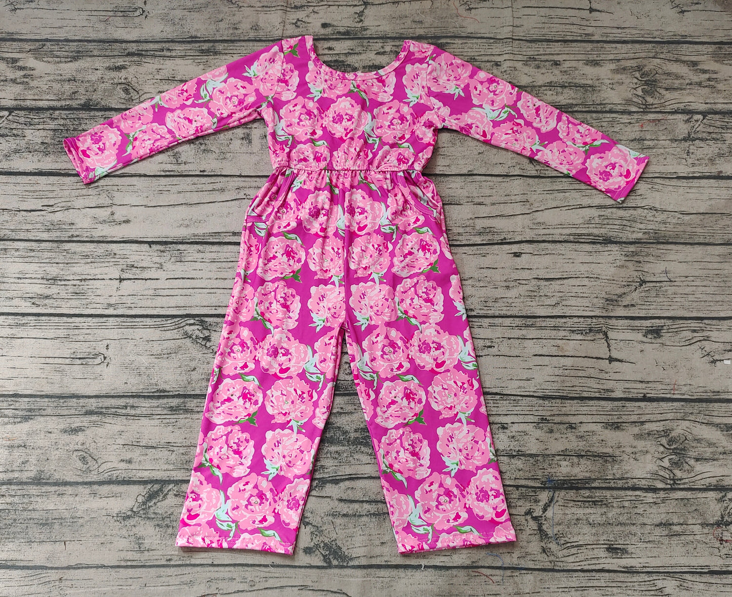 LR0715 RTS flower rose long sleeve girl jumpsuit overall 20231025