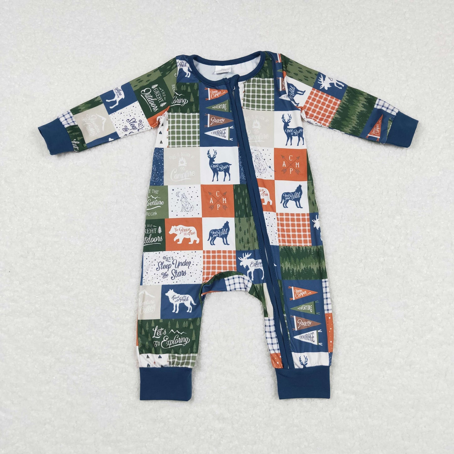 LR0719 preorder western Christmas deer zip up long sleeve kids boy girl romper 20231024 RTS
