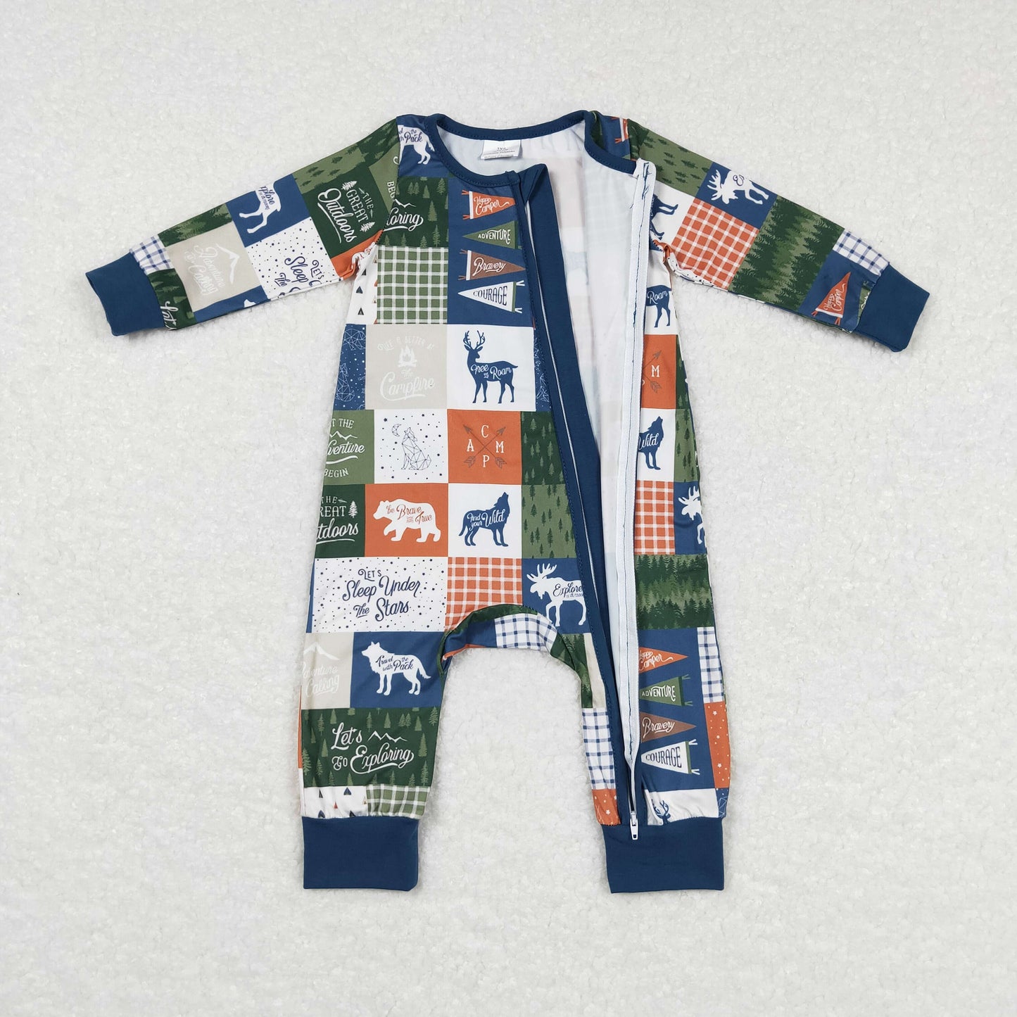 LR0719 preorder western Christmas deer zip up long sleeve kids boy girl romper 20231024 RTS