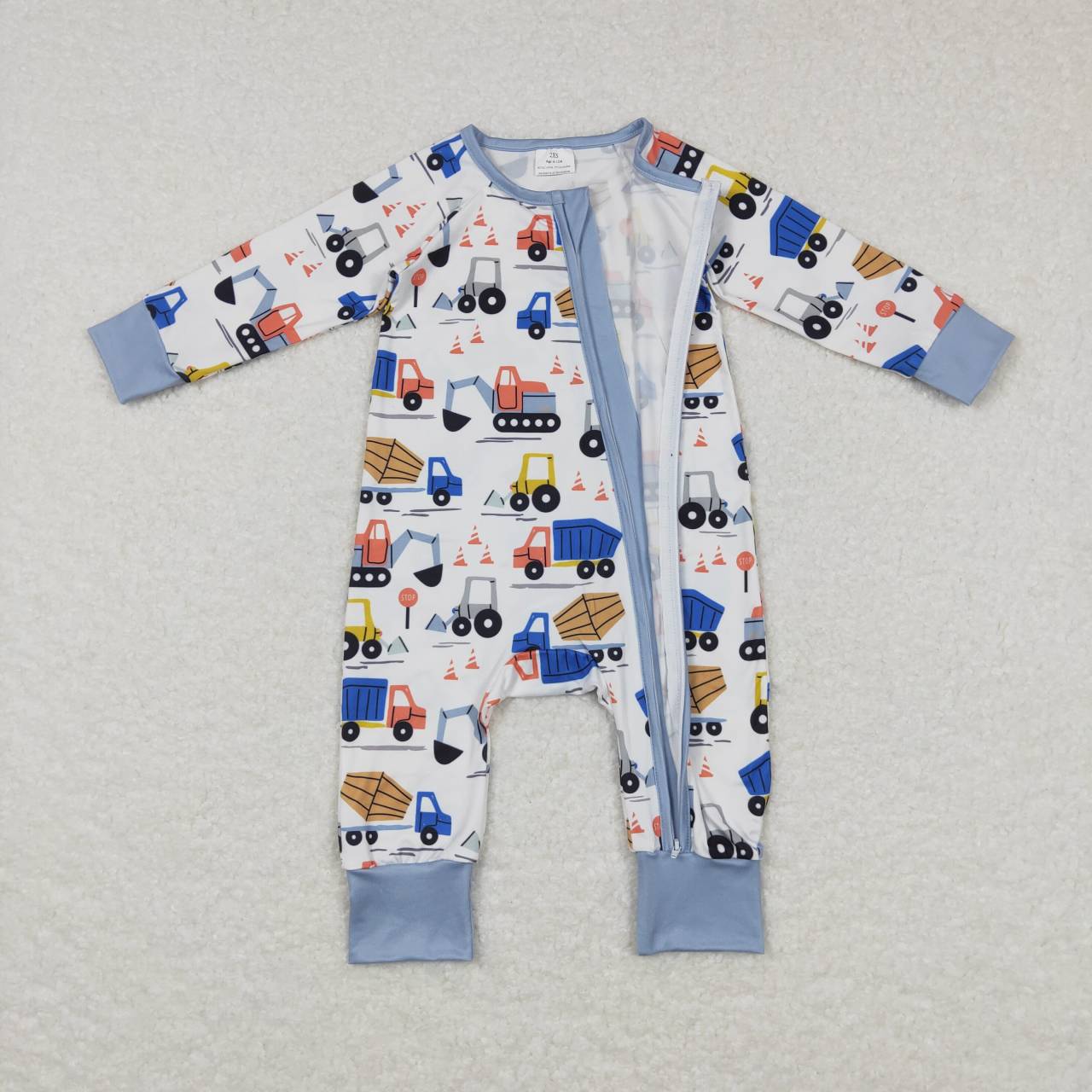 LR0725 western excavator digger zip up long sleeve kids boy girl romper 20231024 RTS
