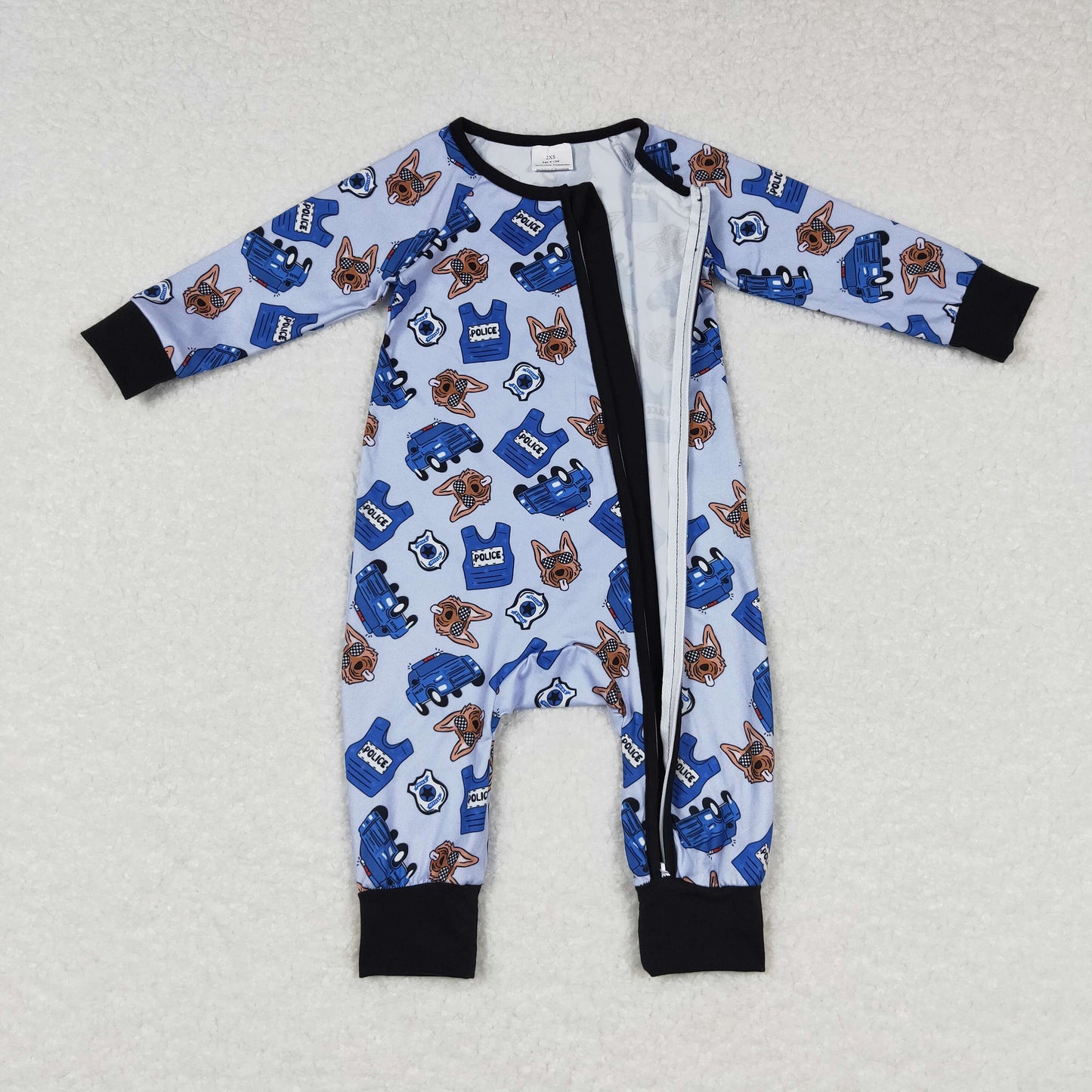 LR0736 RTS police dog zip long sleeve boy romper 20231019