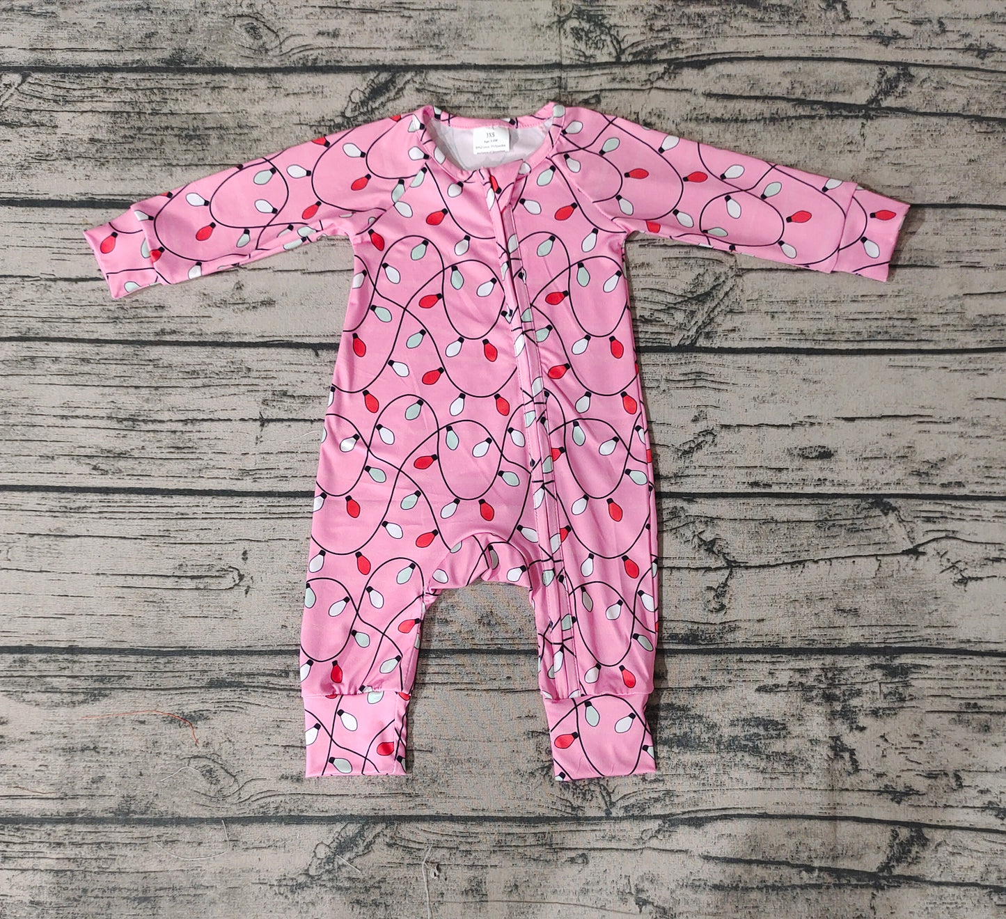 LR0757 long sleeve girl pink Christmas lights romper 20231102 RTS
