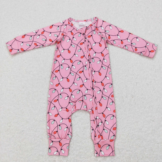 LR0757  long sleeve girl pink Christmas lights romper  20231102 RTS