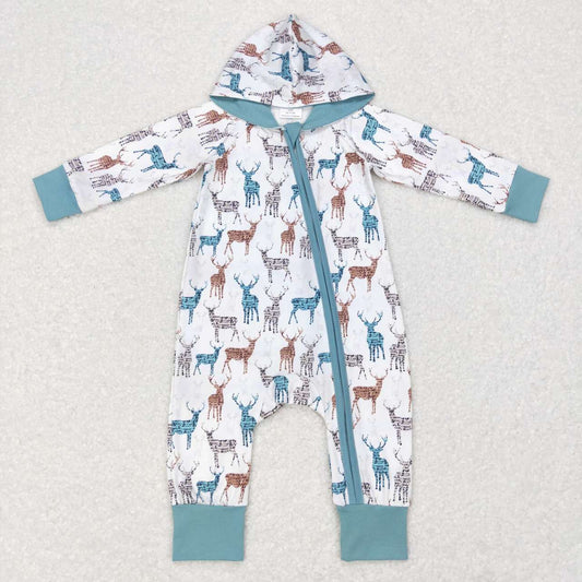 P0321 RTS Christmas deer hoodie  long sleeve snap baby boy romper  20231104