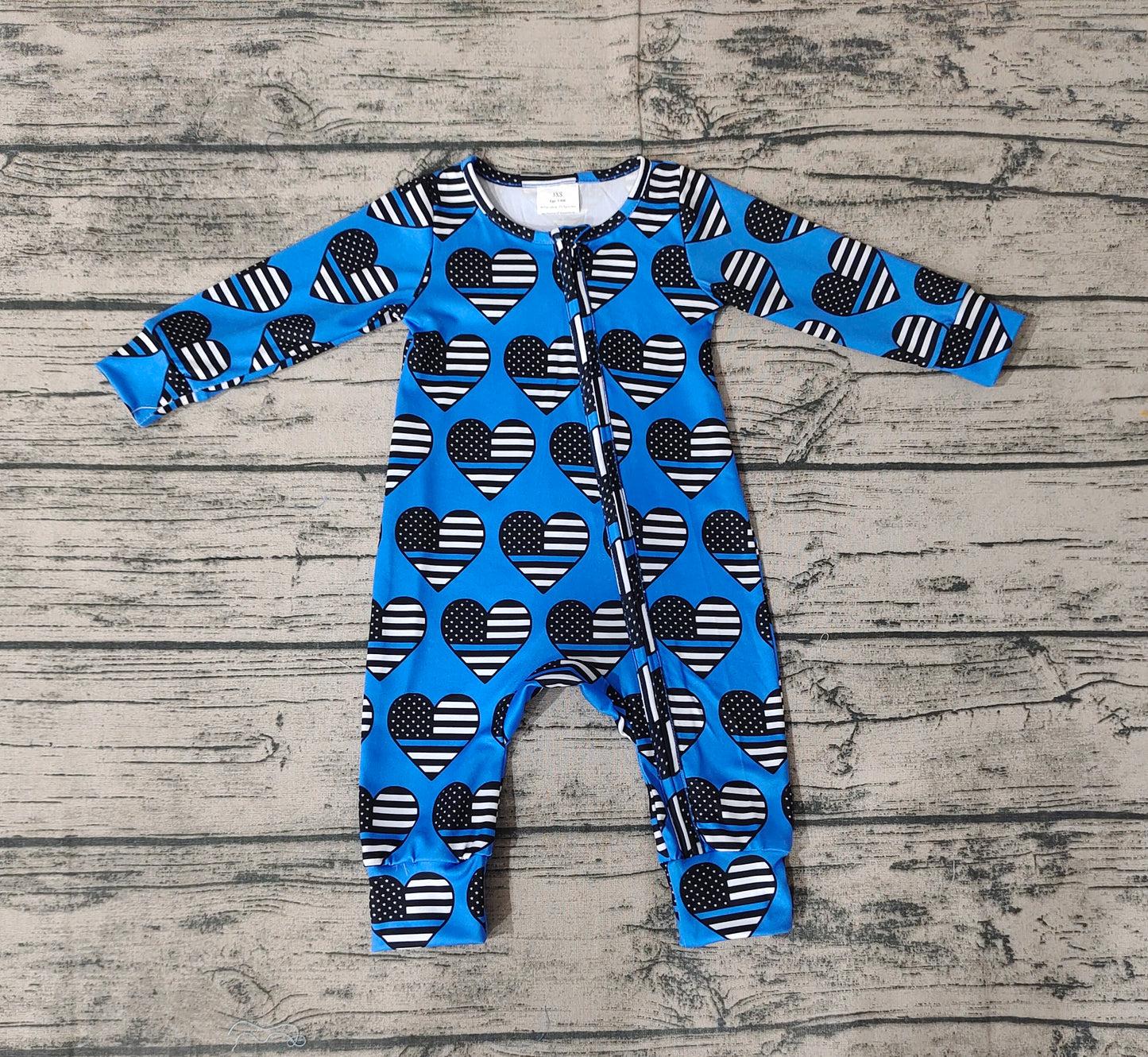LR0850 western love blue valentines long sleeve boy kids sleep romper RTS 202312