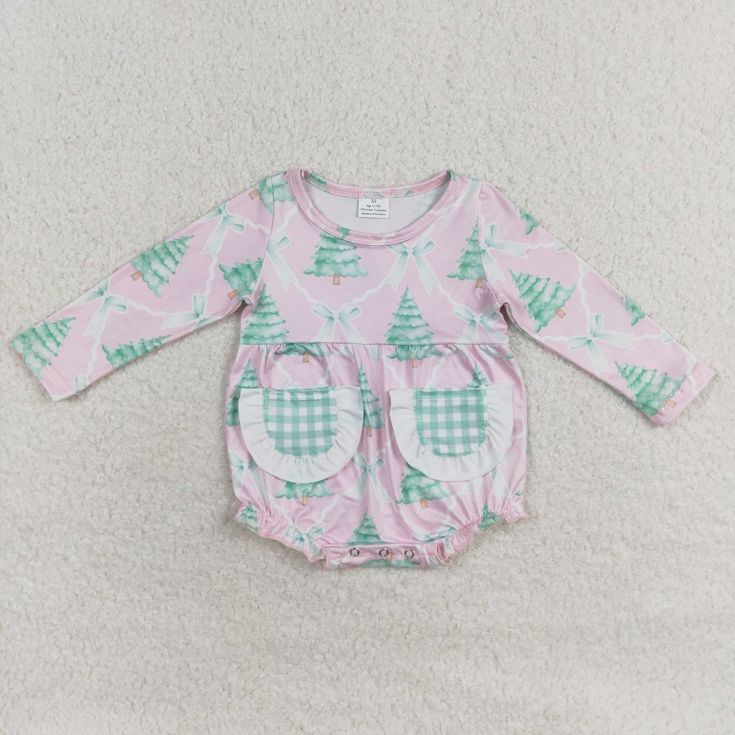 Christmas tree pockets LR1018 girl romper 202407 RTS
