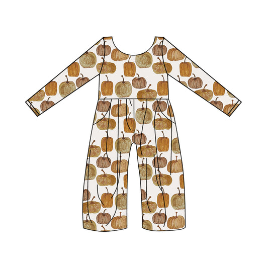 LR1044 preorder Halloween pumpkin long sleeve girl jumpsuit overall 202405
