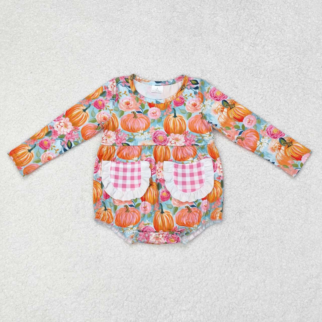 Halloween pockets pumpkin sibling LR1059 girl romper 202407 RTS