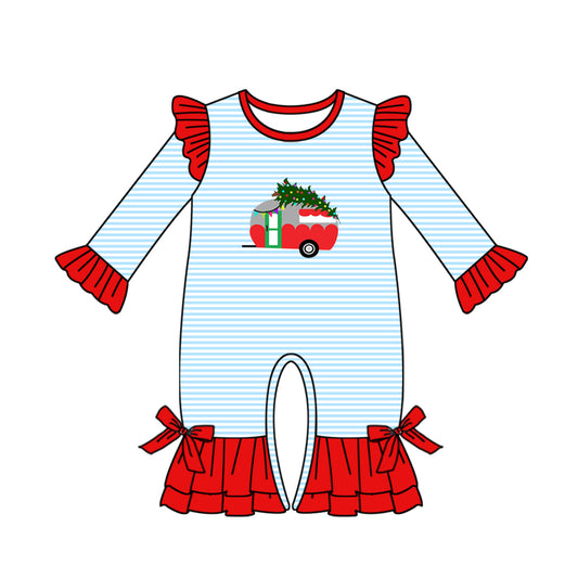 LR1084 Christmas truck tree girl romper 202405 preorder