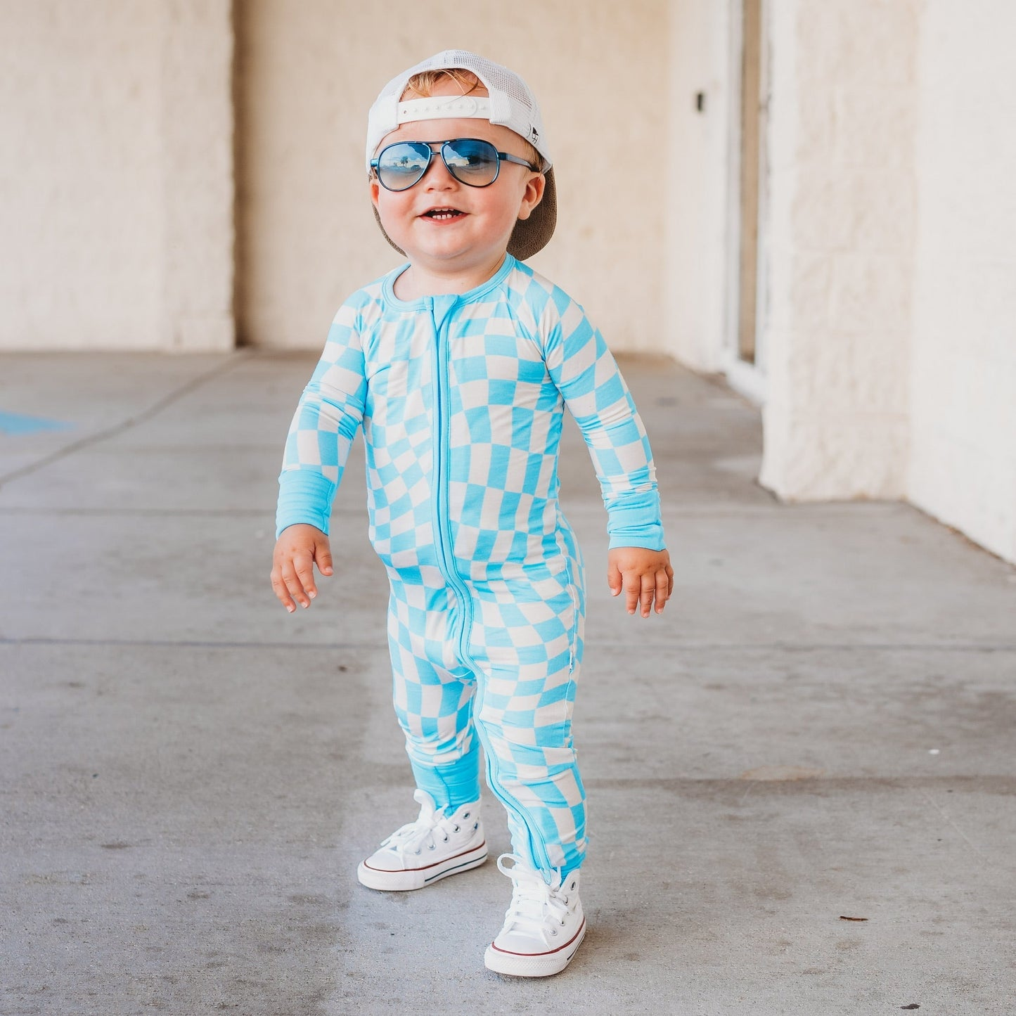 LR1090 blue checkerboard boy romper 202405 preorder