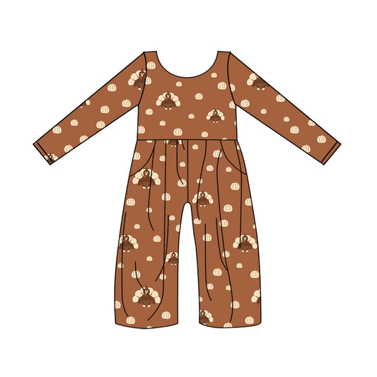 LR1138 preorder  turkey pumpkin  long sleeve girl jumpsuit overall 202405