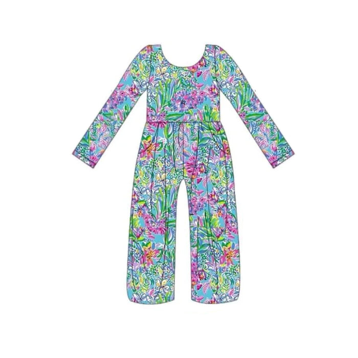 LR1142 preorder flower long sleeve girl jumpsuit overall 202405