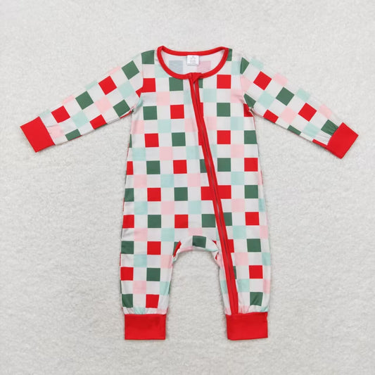LR1197 Bamboo Checkerboard girl boy romper 202407 RTS sibling