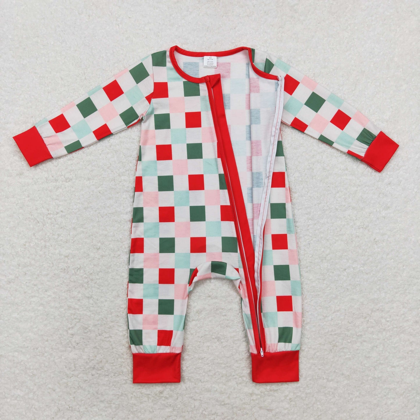 LR1197 Bamboo Checkerboard girl boy romper 202407 RTS sibling