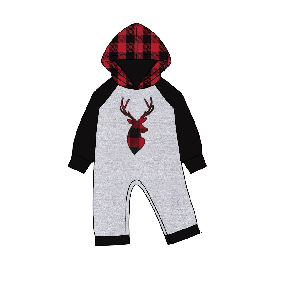 LR1201 Checkerboard Christmas deer boy romper 202406 preorder sibling