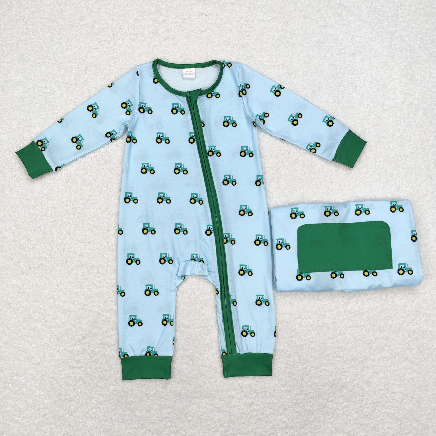 BAMBOO LR1253  tractor sibling boy romper  RTS Free shipping order $100+