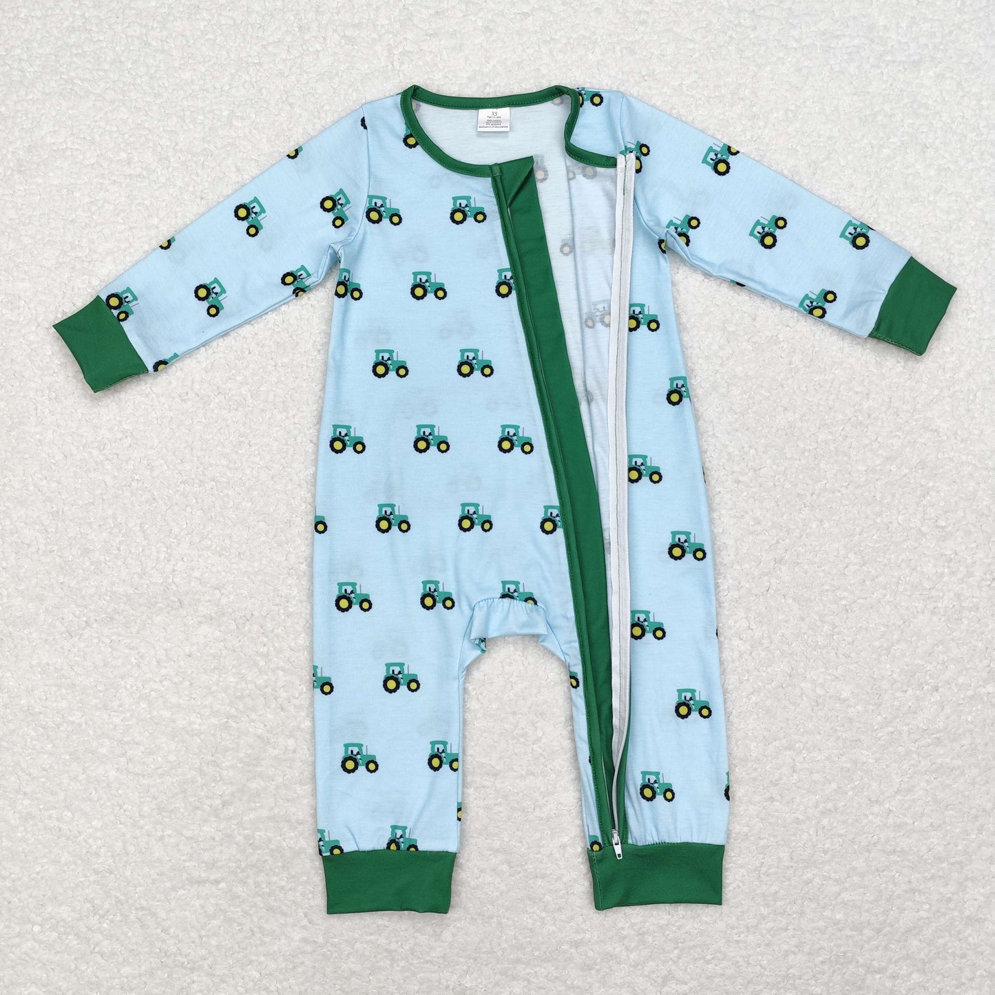 BAMBOO LR1253  tractor sibling boy romper  RTS Free shipping order $100+