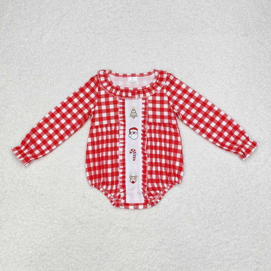 LR1302 embroidery Christmas tree santa girl romper 202408 RTS sibling