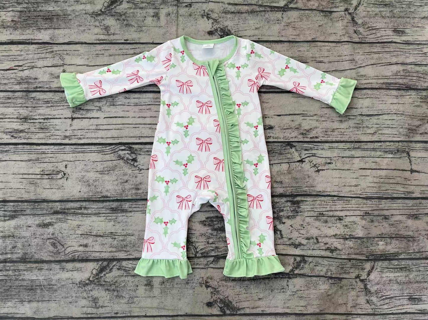 LR1344 -BAMBOO Christmas bowgirl romper 202410 RTS sibling
