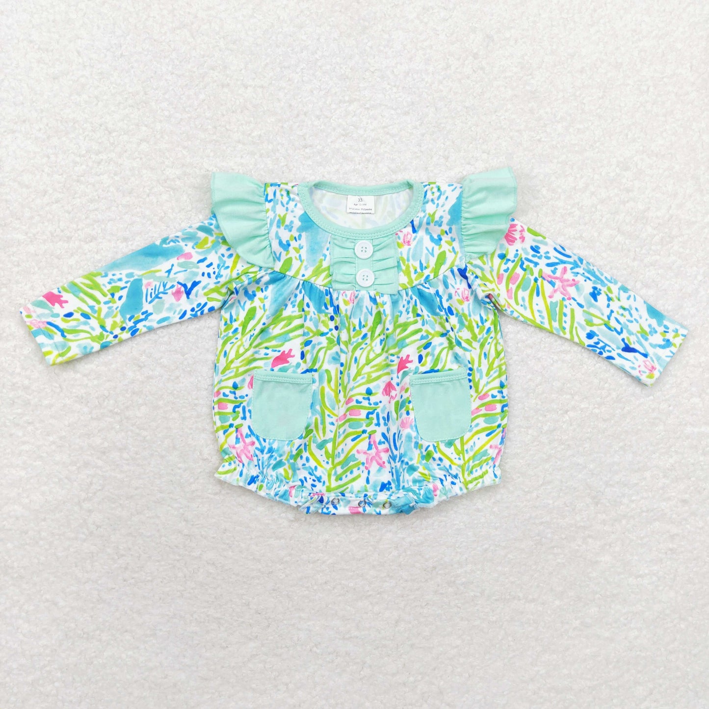 sea grass pockets sibling LR1353 girl romper 202407 RTS