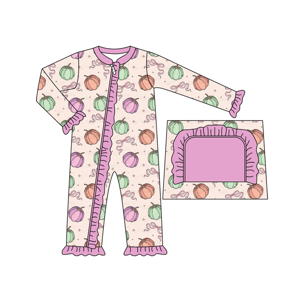 Halloween pumpkin sibling LR1357 girl romper 202407