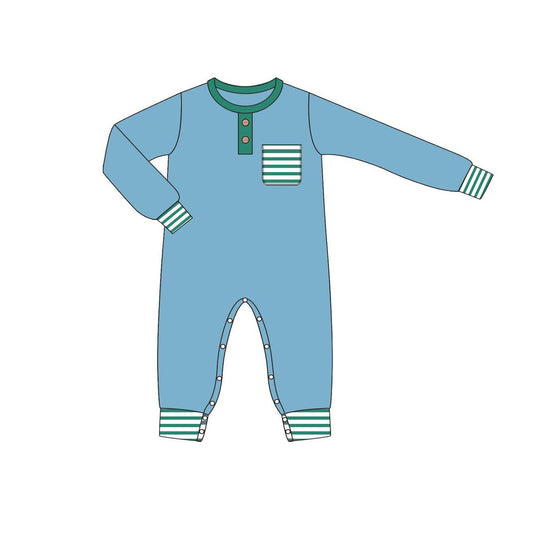 strip sibling blue cotton LR1381 girl romper 202407 preorder