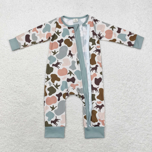 LR1387 BAMBOO camo dog sibling  LR1387 boy romper RTS Free shipping order $100+