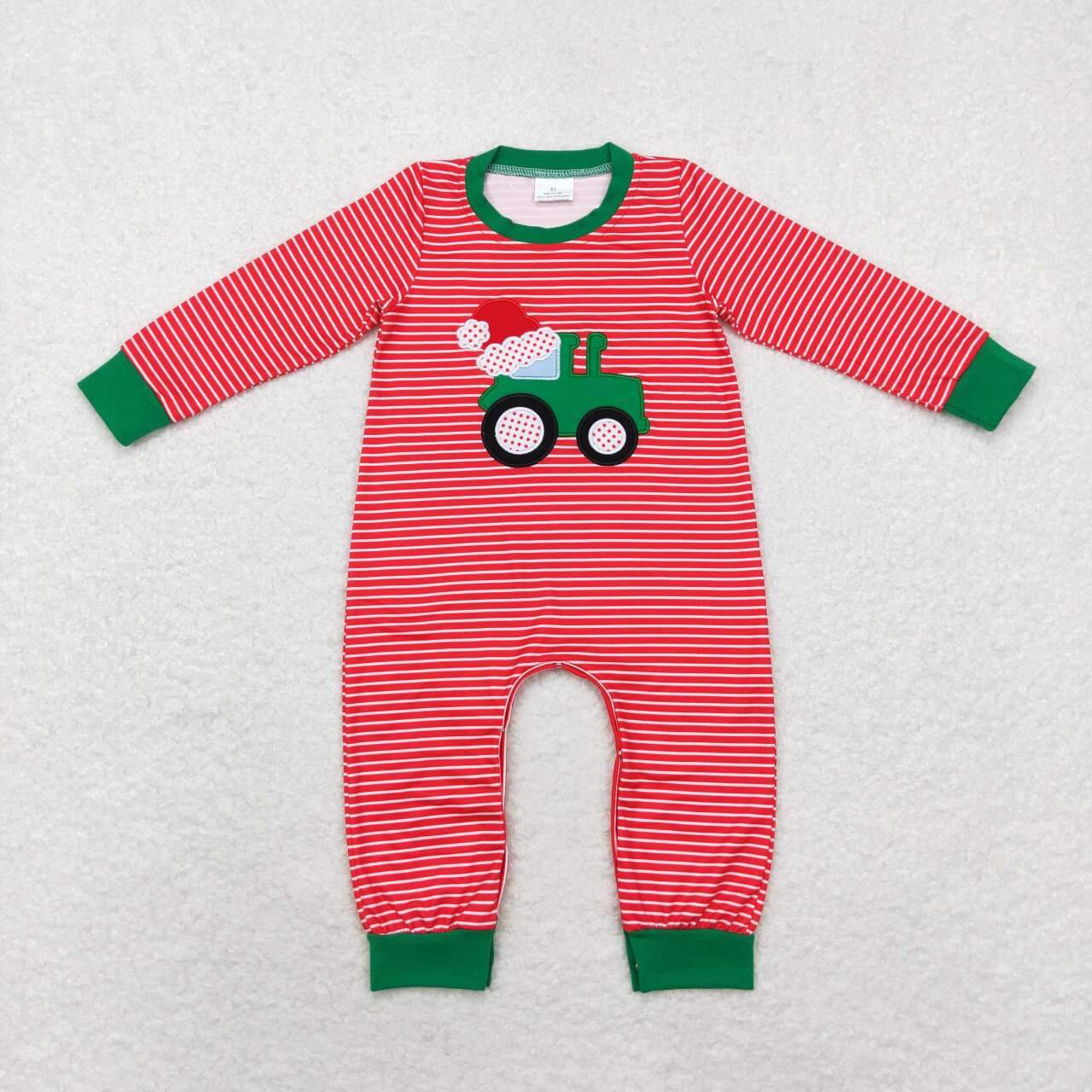 Christmas santa tractor embroidrey sibling LR1401 girl romper 202408