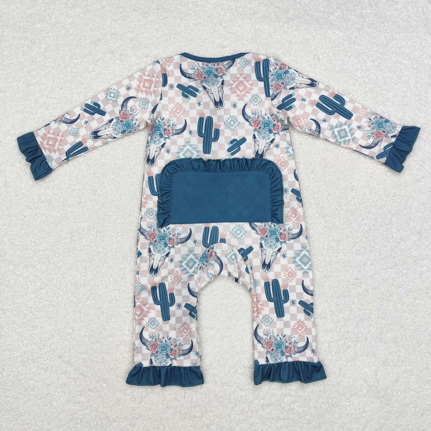 BAMBOO sibling LR1446 flower cow ruffle girl romper 202409 RTS