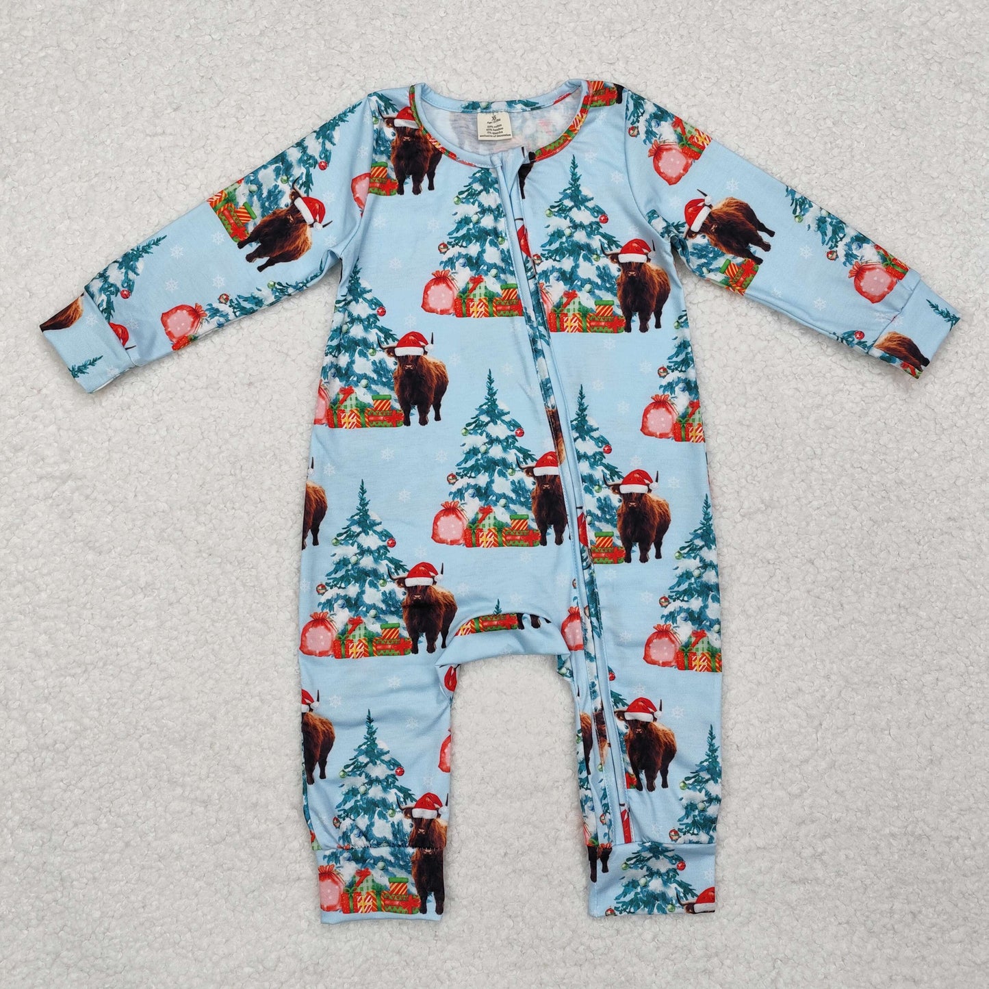 LR1459 -BAMBOO Cristmas tree gift cattle yak sibling boy romper 202411 RTS