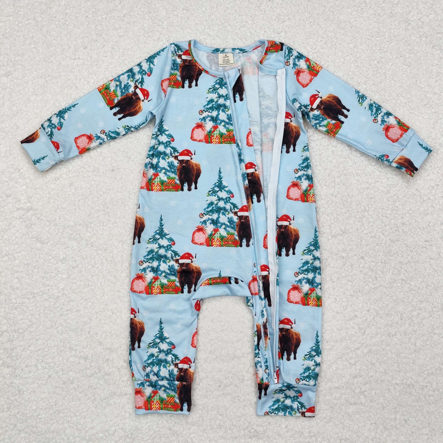 LR1459 -BAMBOO Cristmas tree gift cattle yak sibling boy romper 202411 RTS