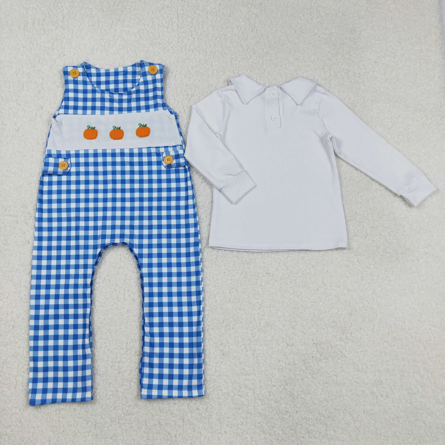 LR1504组合 pumpkin Halloween embroidery sibling boy romper 202509 RTS