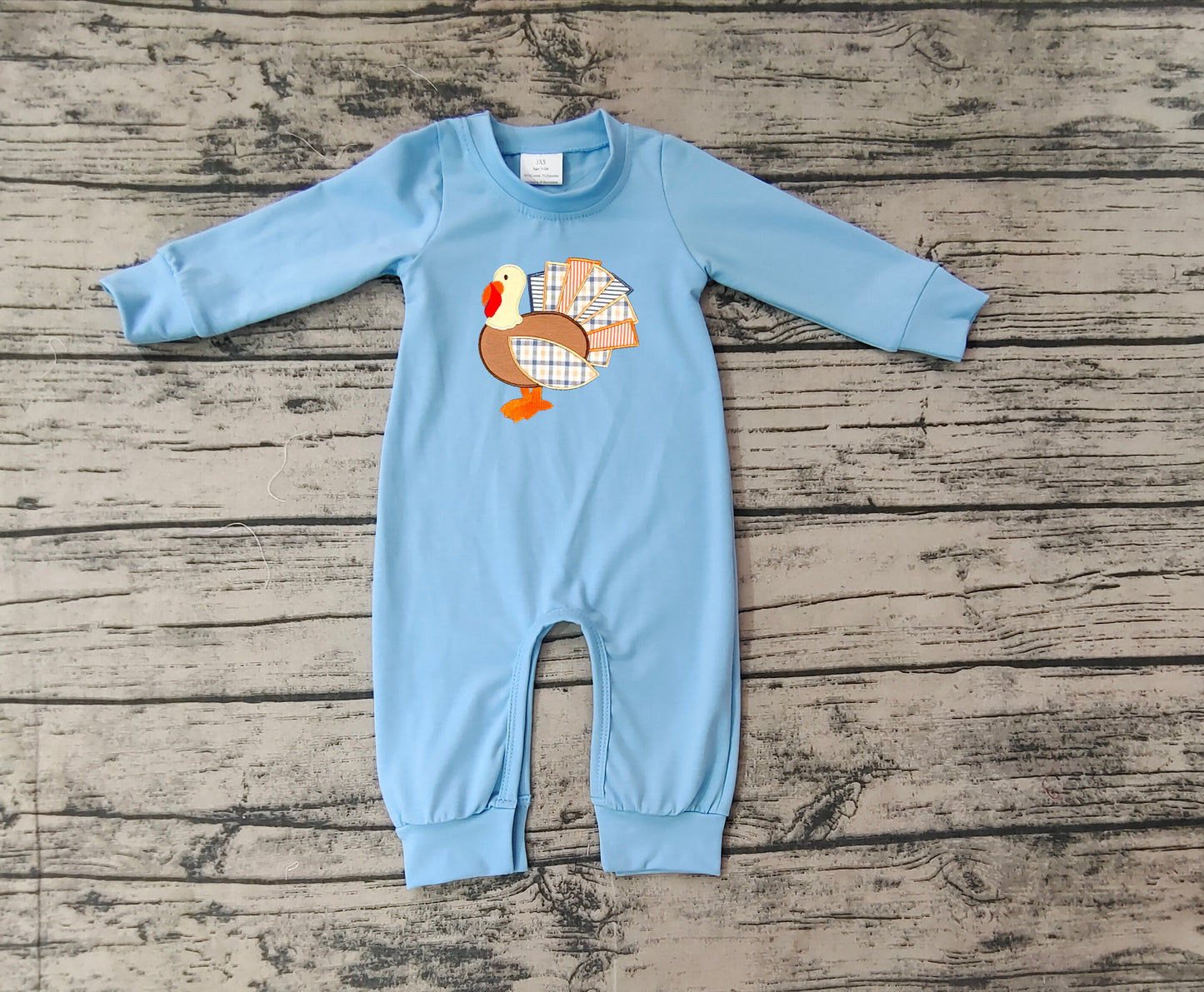 LR1505  turkey embroidery sibling boy romper 202410